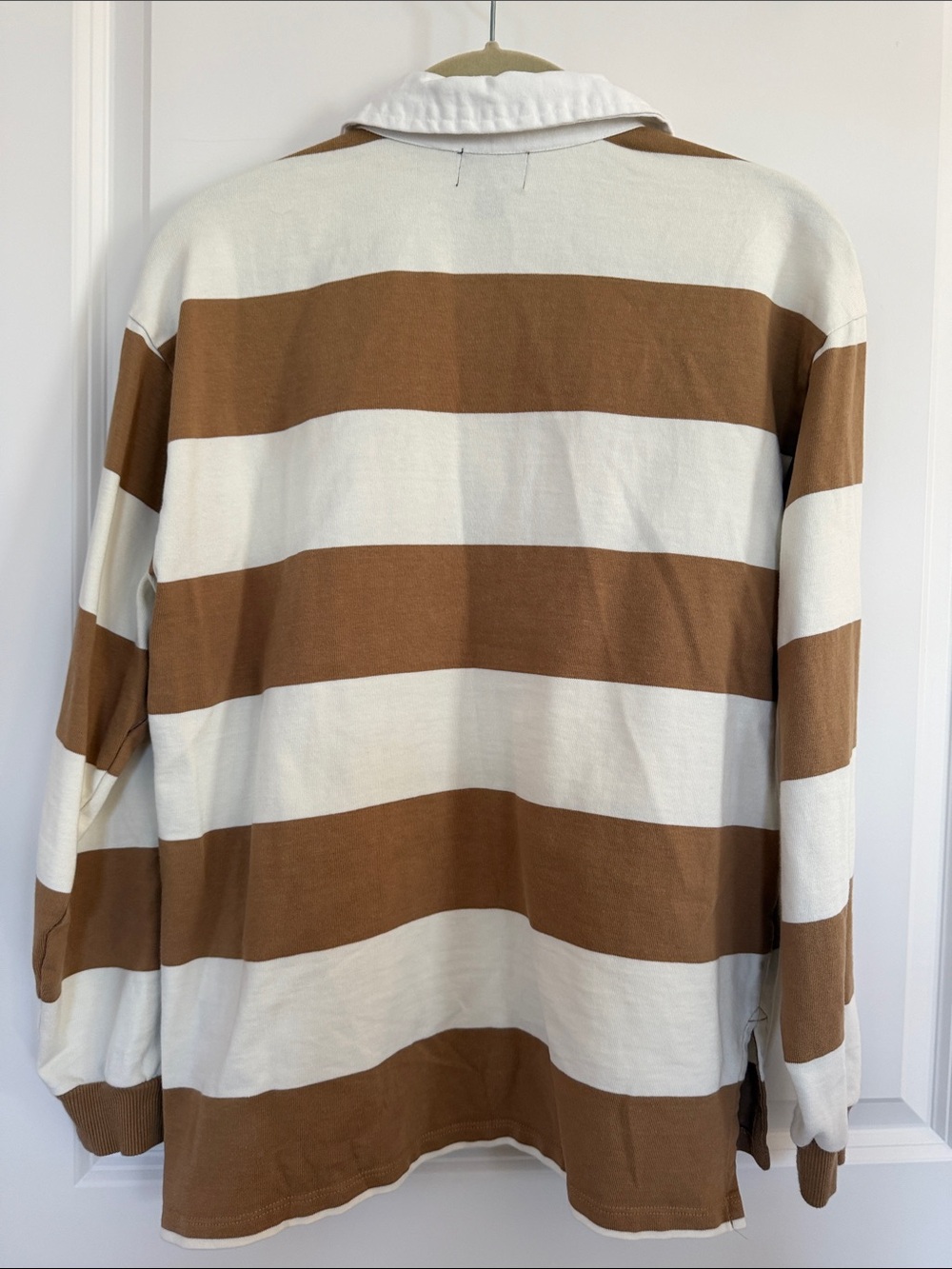 Lands' End Wide-Stripe Rugby Pullover in Cream and Brown - Picture 6 of 6